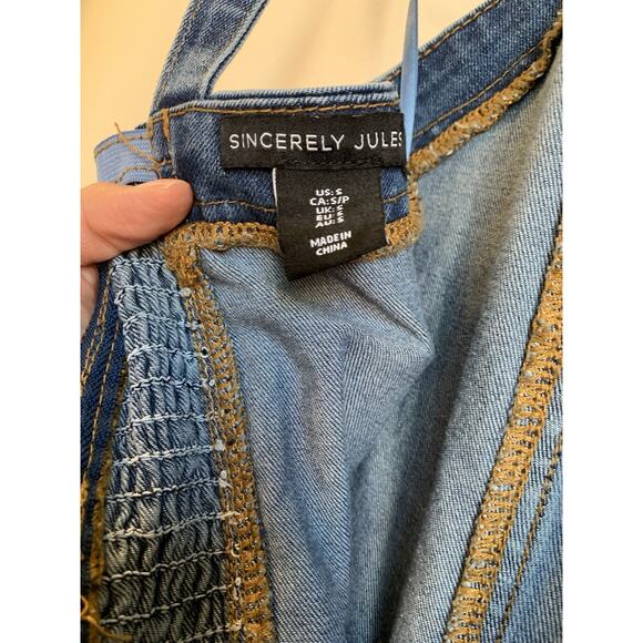 Women’s Denim Overalls Sincerely Wide Leg Style Retro Side Zipper Blue Size S - Picture 9 of 9